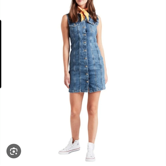 Levi's Blue Buttoned Sheath Mini Dress - Picture 1 of 9